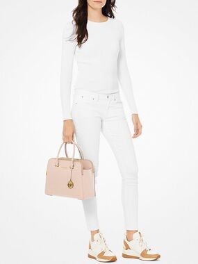 Michael Kors Huston Blush Pink Leather Satchel with Gold Hardware